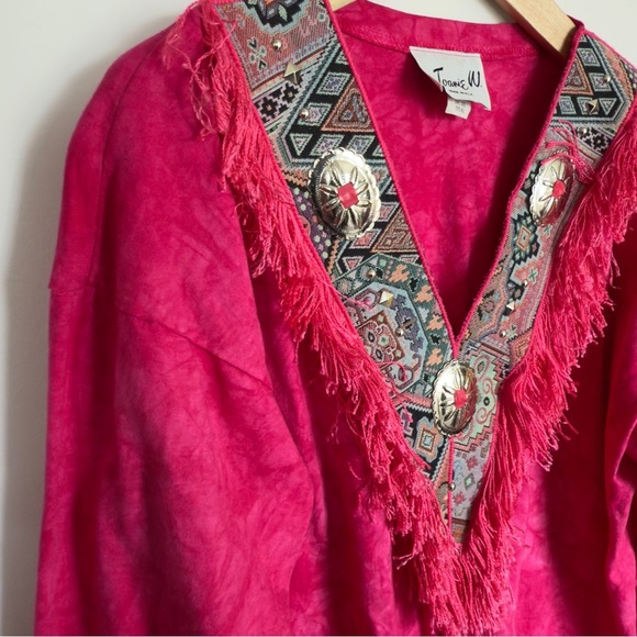 ☁️ Vintage Joanie W. Hot Pink Fringe Western Tunic – One Size - Picture 5 of 8